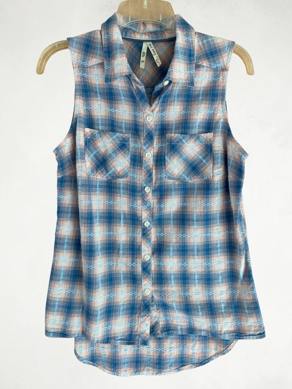 Girl Krazy Pink and Blue Plaid Lightweight Sleeveless top Size Medium NWOT